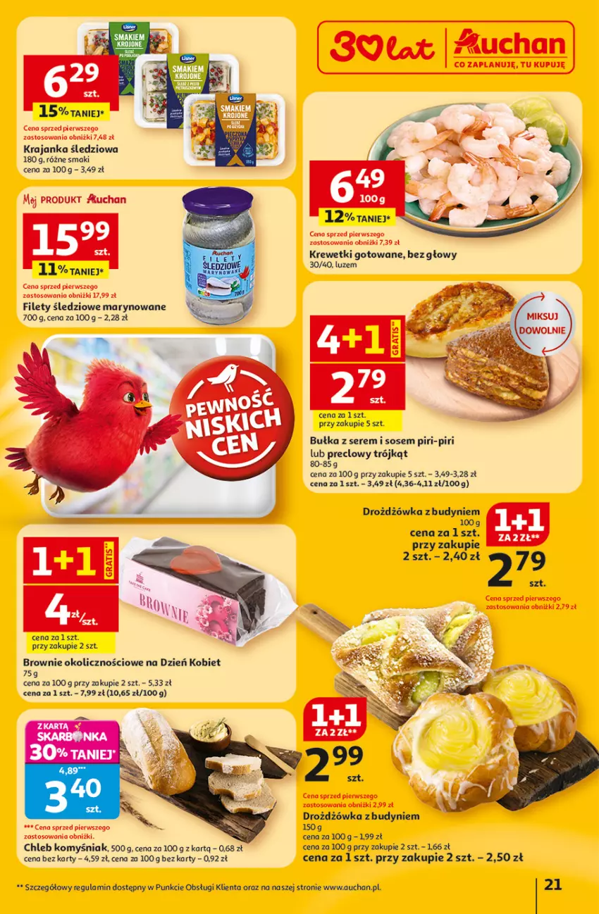 Gazetka promocyjna Auchan - 30 Lat Hipermarket - ważna 05.03 do 11.03.2026 - strona 21 - produkty: Brownie, Bułka, Chleb, Gra, Krajanka śledziowa, Krewetki, Ser, Sos
