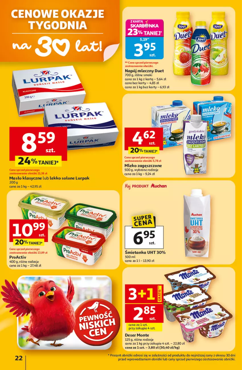 Gazetka promocyjna Auchan - 30 Lat Hipermarket - ważna 05.03 do 11.03.2026 - strona 22 - produkty: Deser, Gra, Lurpak, Masło, Mleko, Mleko zagęszczone, Monte, Napój, Napój mleczny, Ser