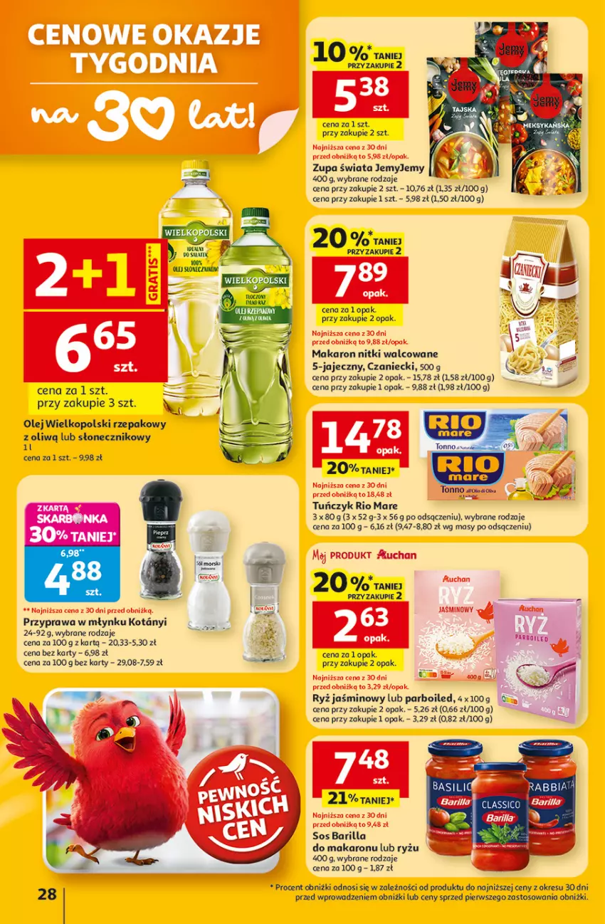 Gazetka promocyjna Auchan - 30 Lat Hipermarket - ważna 05.03 do 11.03.2026 - strona 28 - produkty: Barilla, Makaron, Olej, Rio Mare, Ryż, Sos, Tuńczyk, Zupa