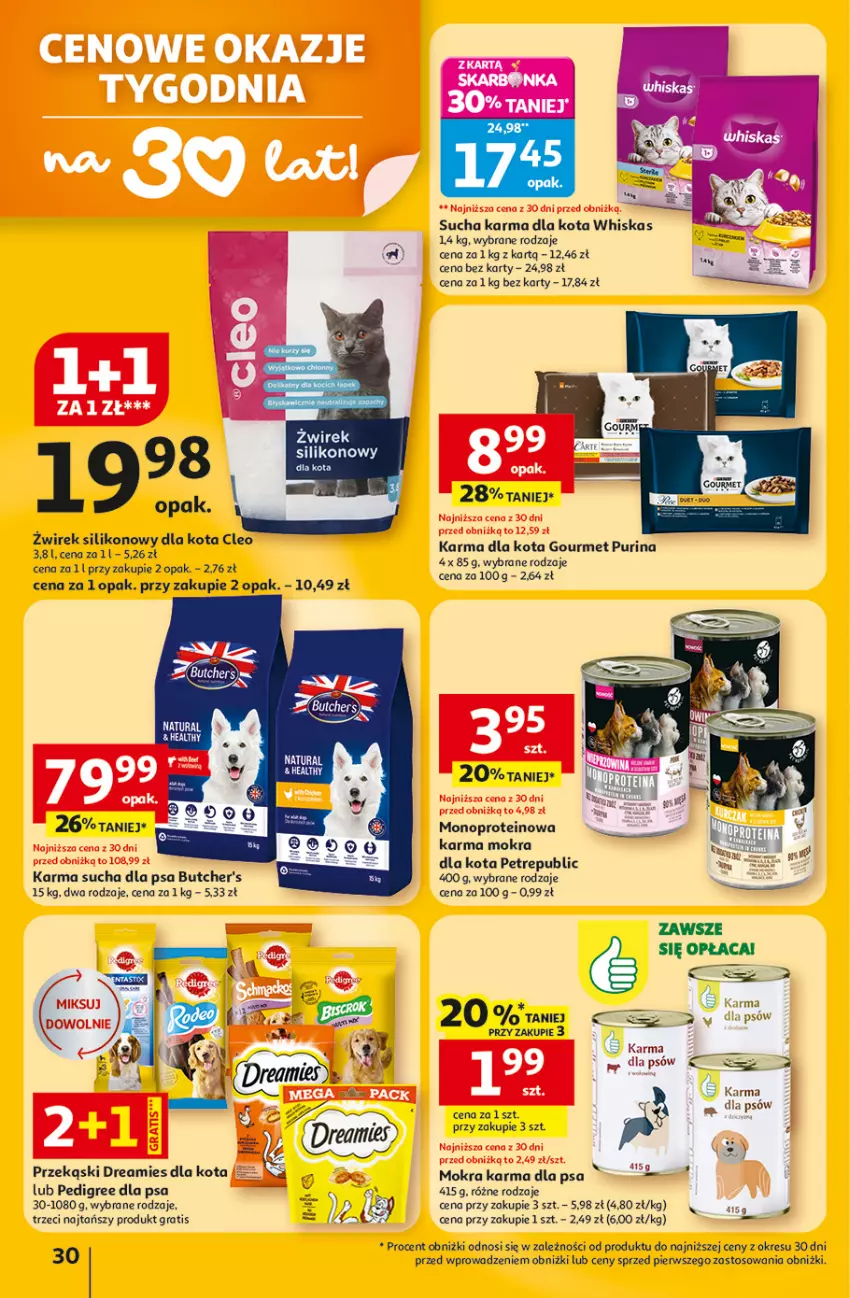 Gazetka promocyjna Auchan - 30 Lat Hipermarket - ważna 05.03 do 11.03.2026 - strona 30 - produkty: Butcher's, Gra, Mokra karma, Pedigree, Pur, Purina, Sucha karma, Whiskas