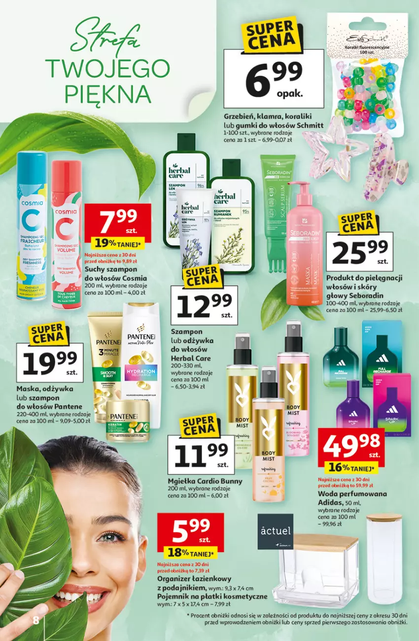 Gazetka promocyjna Auchan - 30 Lat Hipermarket - ważna 05.03 do 11.03.2026 - strona 8 - produkty: Adidas, Maska, Odżywka, Organizer, Pantene, Perfum, Płatki kosmetyczne, Pojemnik, Seboradin, Suchy szampon, Szampon, Woda, Woda perfumowana