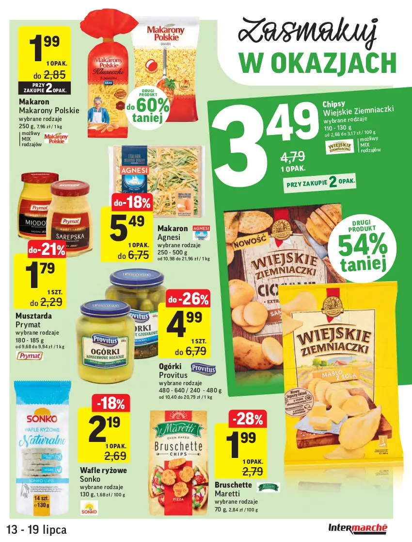 Gazetka promocyjna Intermarche - Gazetka promocyjna - ważna 13.07 do 19.07.2021 - strona 27 - produkty: Bruschette, Chipsy, Makaron, Mus, Musztarda, Prymat, Ryż, Sonko, Wafle