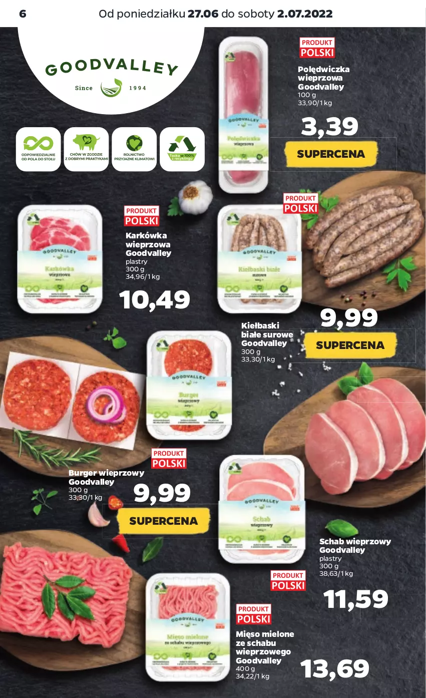 Gazetka promocyjna Netto - Gazetka spożywcza 27.06-02.07 - ważna 27.06 do 02.07.2022 - strona 6 - produkty: Burger, Karkówka wieprzowa, Kiełbaski białe, Mięso, Mięso mielone, Polędwiczka wieprzowa, Schab wieprzowy