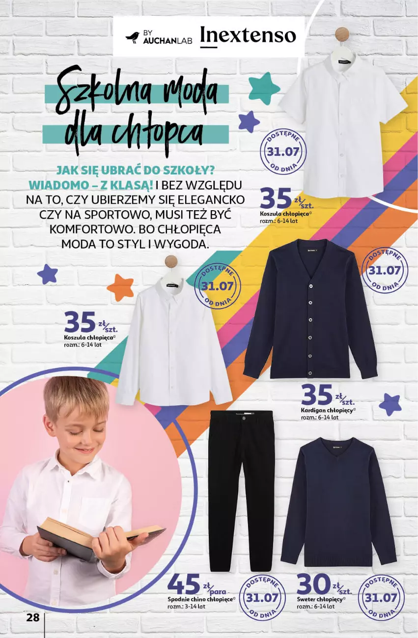 Gazetka promocyjna Auchan - JESZCZE LEPSZE oCeny Hipermarket - ważna 18.07 do 21.08.2024 - strona 28 - produkty: Chia, Kardigan, Kosz, Koszula, Moda, Mus, Por, Spodnie, Sport, Sweter