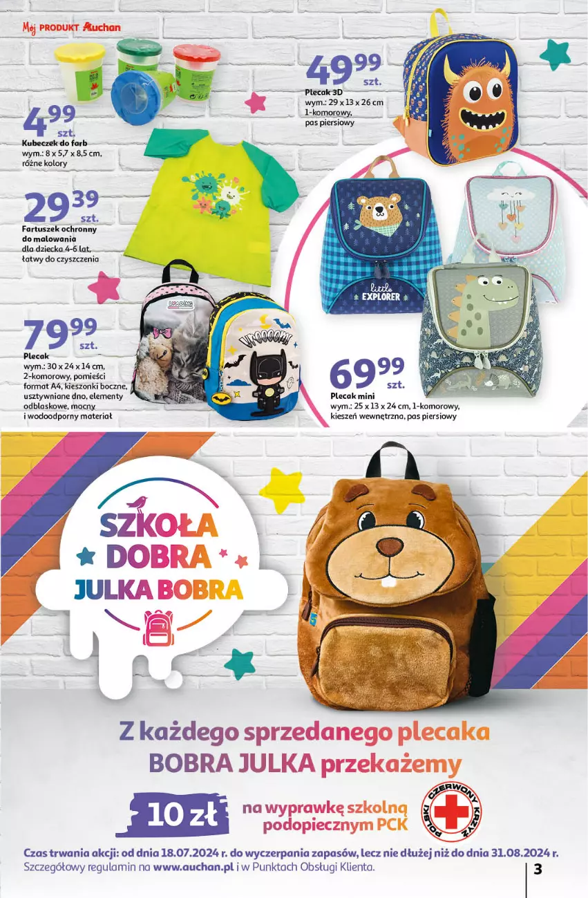 Gazetka promocyjna Auchan - JESZCZE LEPSZE oCeny Hipermarket - ważna 18.07 do 21.08.2024 - strona 3 - produkty: Fa, Plecak, Por, Tusz