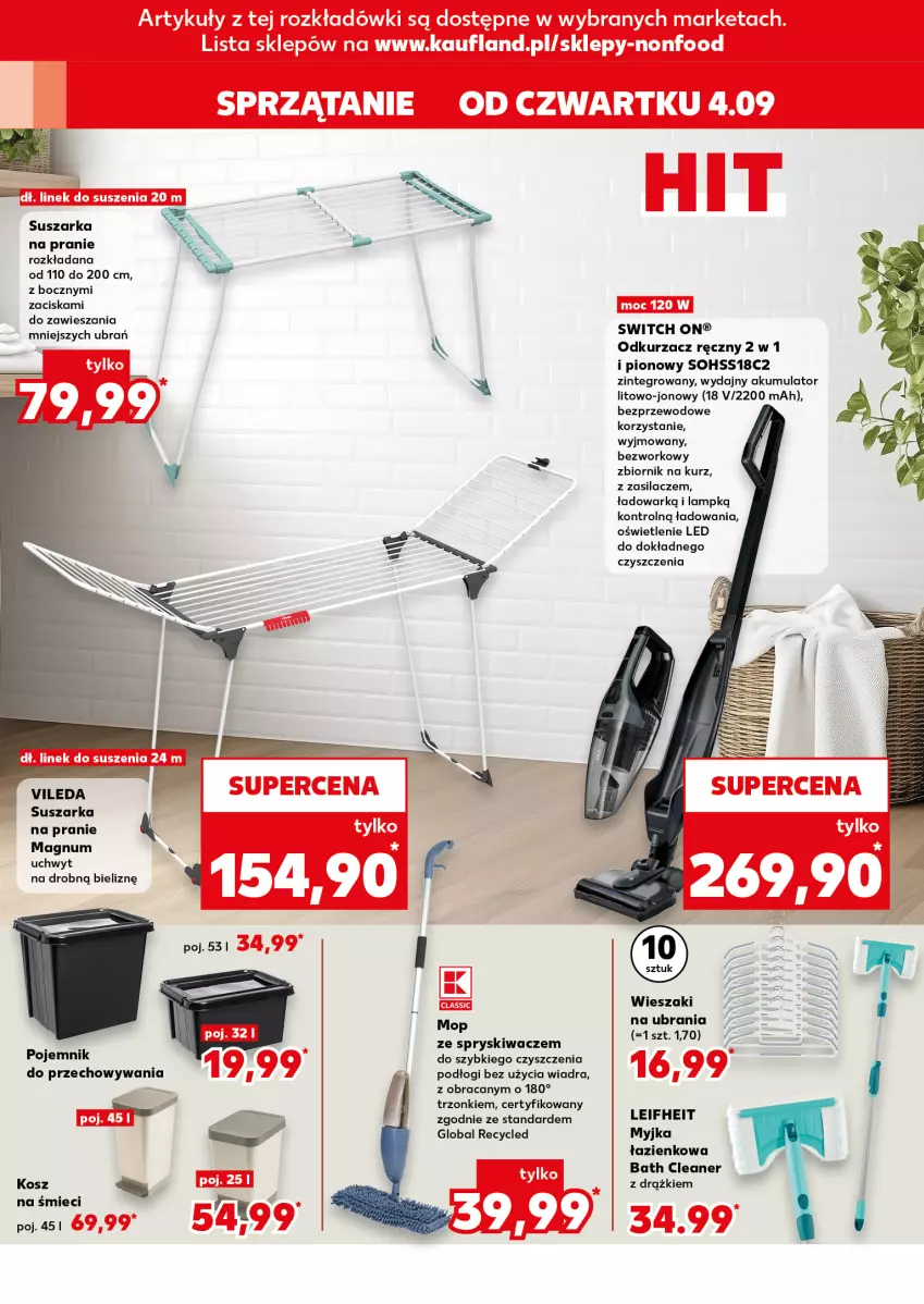 Gazetka promocyjna Kaufland - Kaufland - ważna 04.09 do 10.09.2025 - strona 14 - produkty: Akumulator, Kosz, Mop, Odkurzacz, Pojemnik, Pojemnik do przechowywania, Sprzątanie, Suszarka, Suszarka na pranie, Ubrania, Vileda, Wieszak