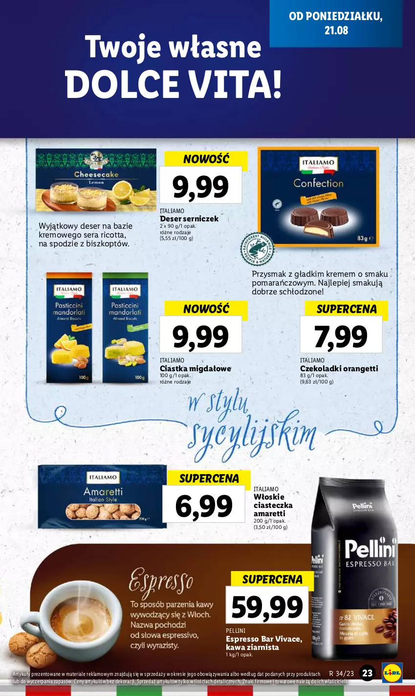 Gazetka promocyjna Lidl - GAZETKA - ważna 21.08 do 27.08.2023 - strona 29 - produkty: Ciastka, Deser, Kawa, Kawa ziarnista, Ricotta, Ser