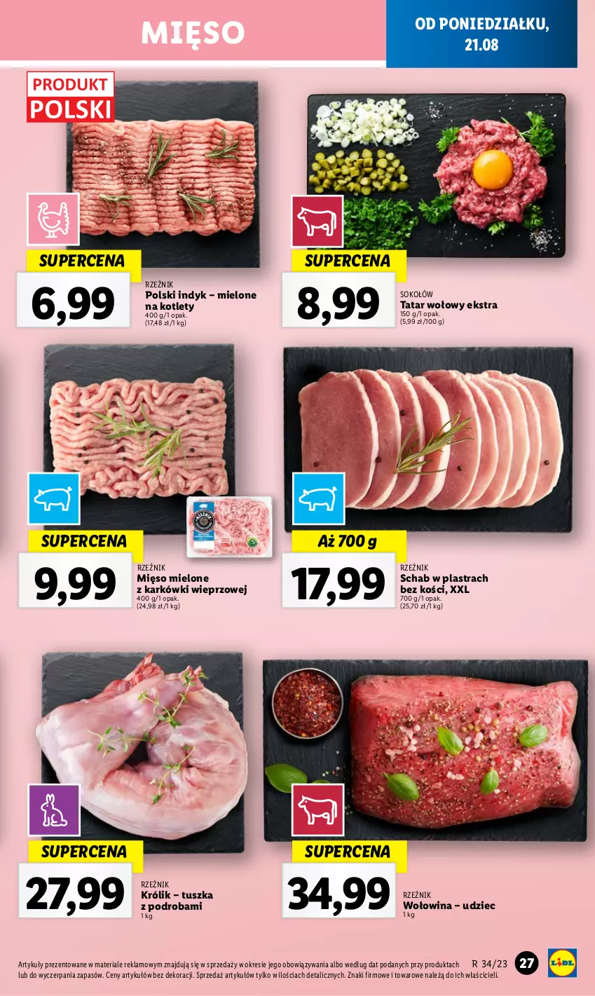 Gazetka promocyjna Lidl - GAZETKA - ważna 21.08 do 27.08.2023 - strona 33 - produkty: Kotlet, Królik, Mięso, Mięso mielone, Sok, Sokołów, Tatar wołowy, Tusz, Wołowina