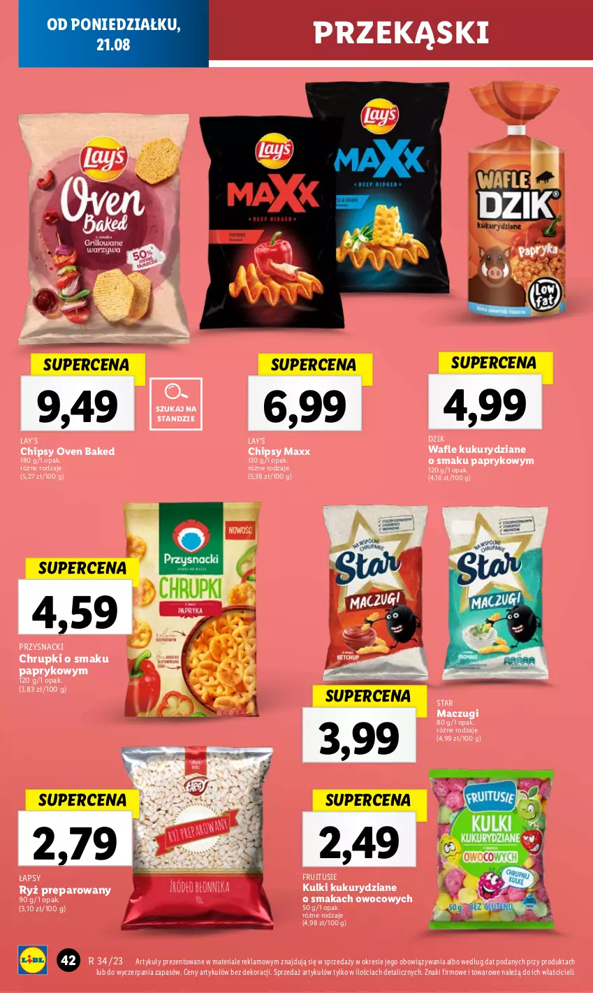 Gazetka promocyjna Lidl - GAZETKA - ważna 21.08 do 27.08.2023 - strona 48 - produkty: Chipsy, Chrupki, Lay’s, Przysnacki, Ryż, Wafle