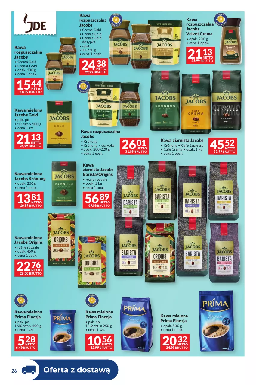 Gazetka promocyjna Makro - Dystrybucja do sklepów - ważna 27.10 do 23.11.2026 - strona 26 - produkty: Gin, Jacobs, Jacobs Krönung, Jacobs Velvet, Kawa, Kawa mielona, Kawa rozpuszczalna, Kawa ziarnista, Prima, Velvet