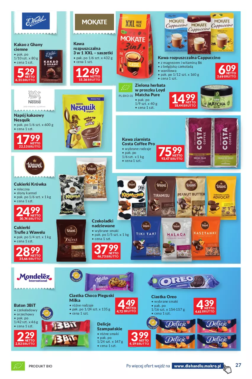 Gazetka promocyjna Makro - Dystrybucja do sklepów - ważna 27.10 do 23.11.2026 - strona 27 - produkty: Baton, Cappuccino, Ciastka, Cukier, Cukierki, Delicje, Herbata, Kakao, Kawa, Kawa rozpuszczalna, Kawa ziarnista, LG, Loyd, Magnez, Milka, Napój, Nesquik, Oreo, Pur, Wawel