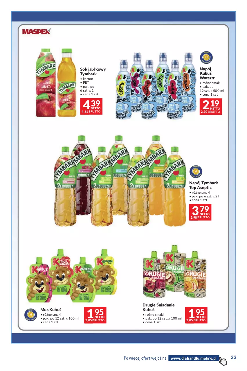 Gazetka promocyjna Makro - Dystrybucja do sklepów - ważna 27.10 do 23.11.2026 - strona 33 - produkty: Kubuś, Kubuś Waterrr, Mus, Napój, Sok, Sok jabłkowy, Top, Tymbark