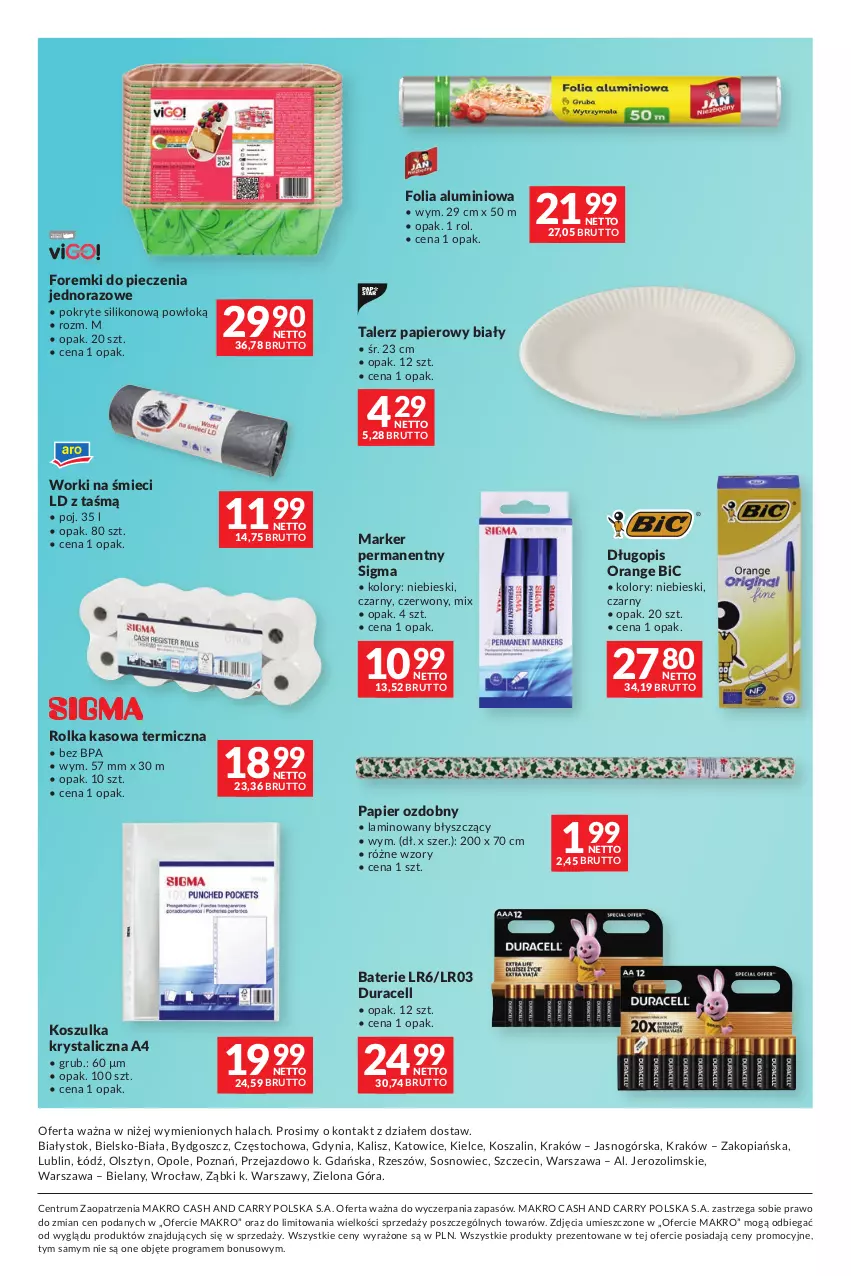 Gazetka promocyjna Makro - Dystrybucja do sklepów - ważna 27.10 do 23.11.2026 - strona 48 - produkty: BIC, Długopis, Duracell, Folia aluminiowa, Foremki, Gra, Kosz, Koszulka, Marker, Papier, Papier ozdobny, Piec, Rolka kasowa, Rum, Sos, Szal, Talerz, Talerz papierowy, Worki na śmiec, Worki na śmieci