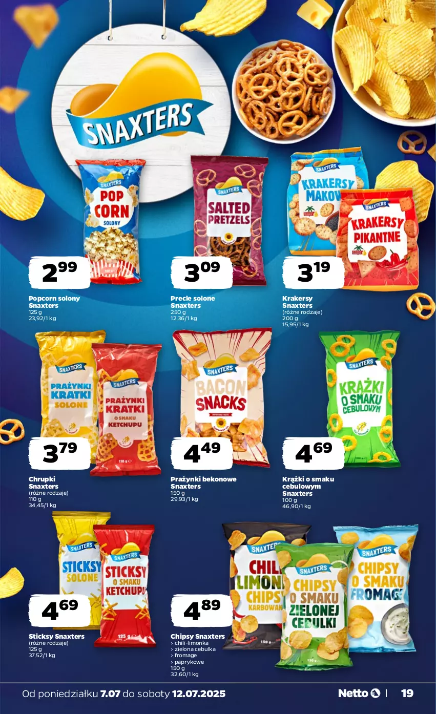 Gazetka promocyjna Netto - Od Poniedziałku - ważna 07.07 do 12.07.2025 - strona 19 - produkty: Beko, Chipsy, Chrupki, Krakersy, Limonka, Popcorn, Precle