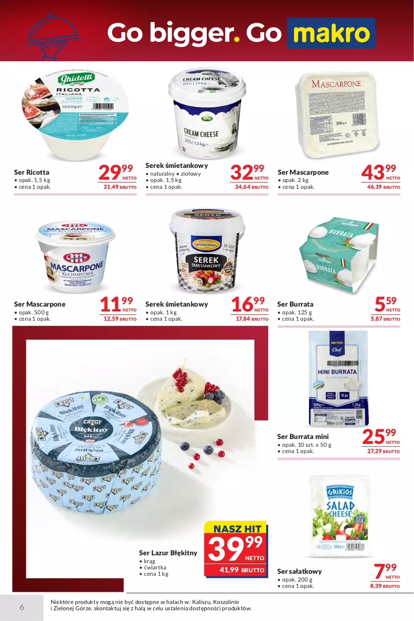 Gazetka promocyjna Makro - Oferta dla Gastronomii - ważna 29.09 do 12.10.2026 - strona 6 - produkty: Burrata, Kosz, Lazur, Mascarpone, Ricotta, Sałat, Ser, Serek, Szal