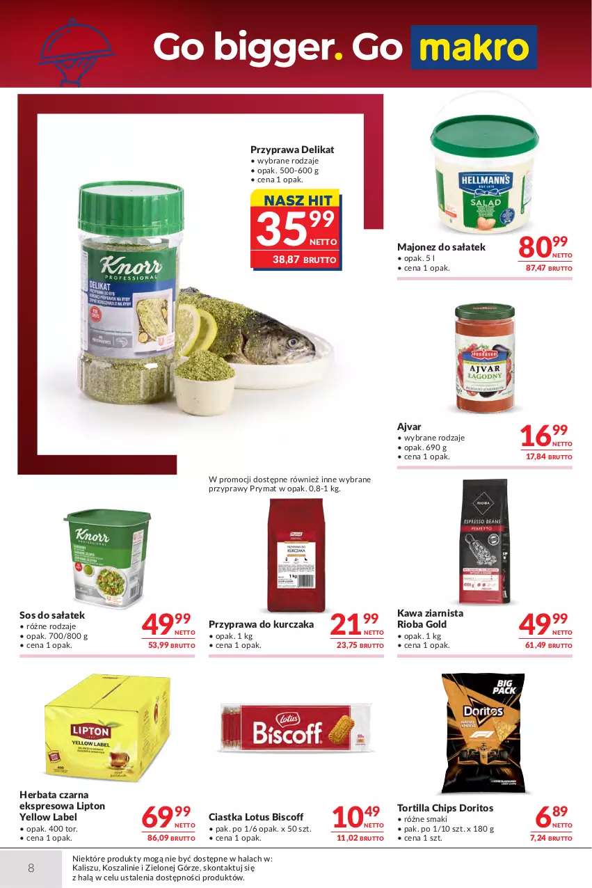 Gazetka promocyjna Makro - Oferta dla Gastronomii - ważna 29.09 do 12.10.2026 - strona 8 - produkty: Ciastka, Herbata, Herbata czarna, Kawa, Kawa ziarnista, Kosz, Kurczak, Lipton, Majonez, Prymat, Przyprawy, Rioba, Sałat, Sos, Sos do sałatek, Szal, Tortilla, Tortilla Chips