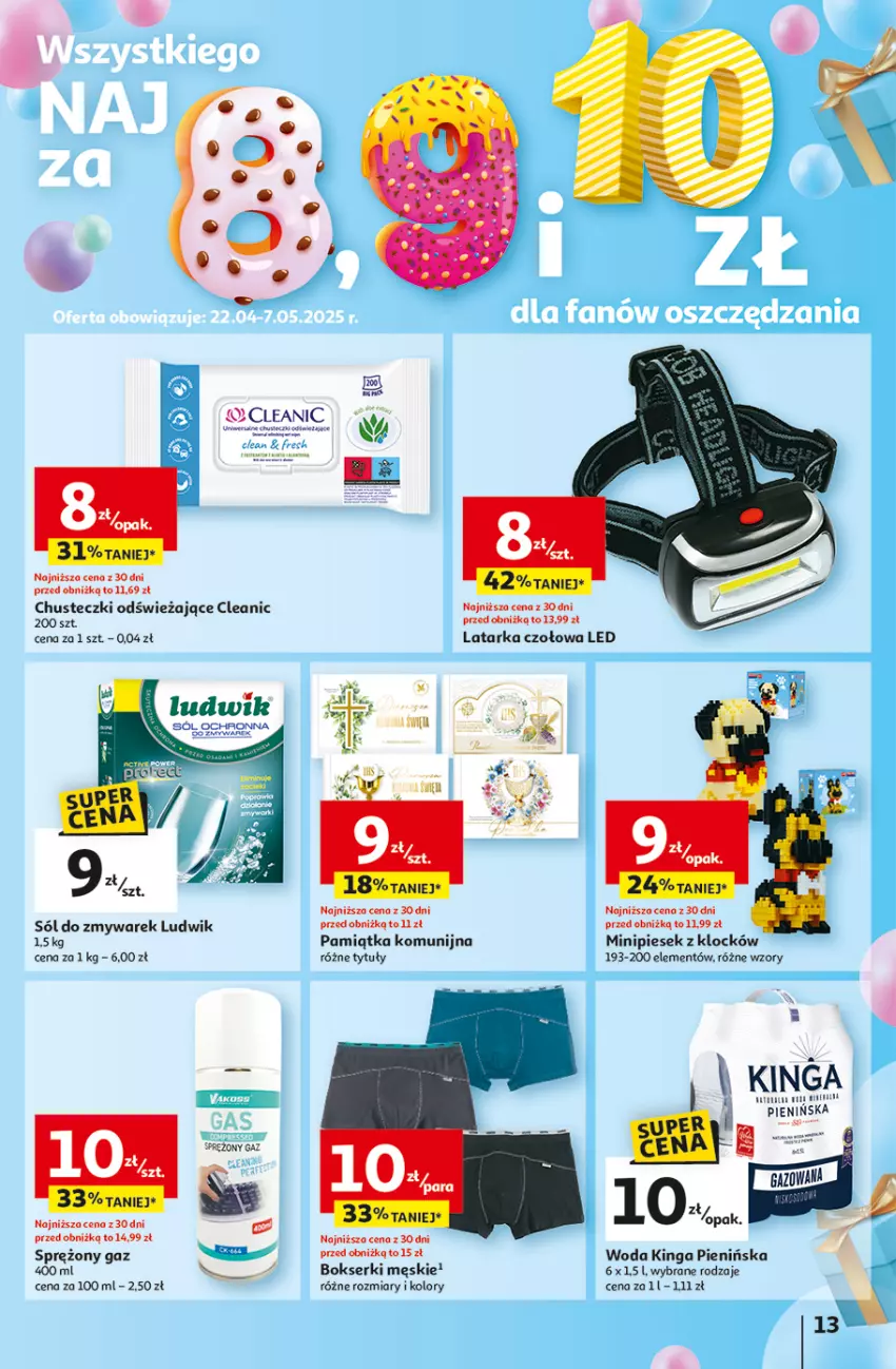 Gazetka promocyjna Auchan - Te URODZINY są NAJ Hipermarket - ważna 30.04 do 07.05.2025 - strona 17 - produkty: Bokserki, Chusteczki, Cleanic, Fa, Gra, Latarka, Latarka czołowa, Ludwik, Ser, Sól, Tarka, Woda
