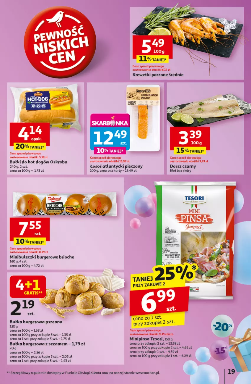 Gazetka promocyjna Auchan - Te URODZINY są NAJ Hipermarket - ważna 30.04 do 07.05.2025 - strona 23 - produkty: Bułeczki, Bułka, Burger, Dorsz, Hot dog, Krewetki, Piec, Sezam