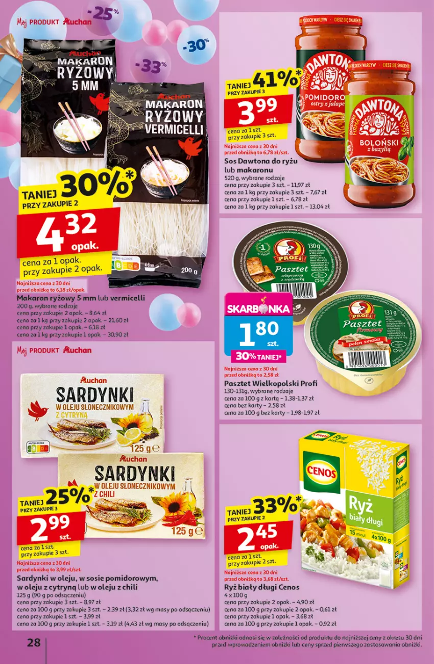 Gazetka promocyjna Auchan - Te URODZINY są NAJ Hipermarket - ważna 30.04 do 07.05.2025 - strona 32 - produkty: Cenos, Dawtona, Makaron, Makaron ryżowy, Olej, Pasztet, Ryż, Ryż biały, Sardynki, Sos
