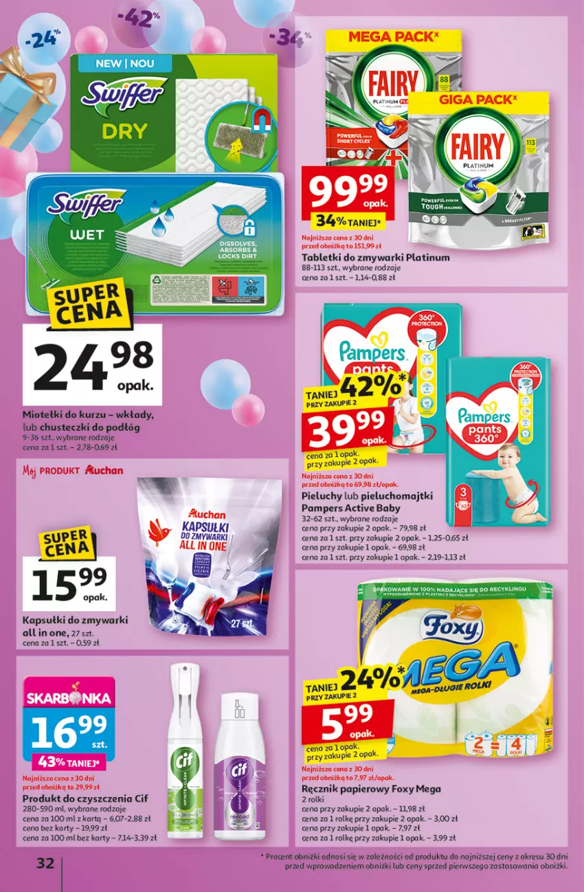 Gazetka promocyjna Auchan - Te URODZINY są NAJ Hipermarket - ważna 30.04 do 07.05.2025 - strona 36 - produkty: Chusteczki, Cif, Foxy, Majtki, Pampers, Papier, Pieluchomajtki, Pieluchy, Por, Ręcznik, Rolki, Tablet, Tabletki do zmywarki, Zmywarki