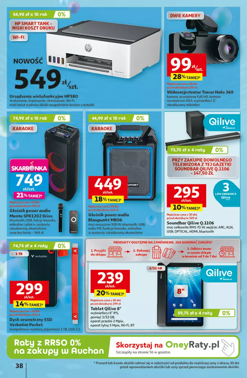 Gazetka promocyjna Auchan - Te URODZINY są NAJ Hipermarket - ważna 30.04 do 07.05.2025 - strona 42 - produkty: Acer, Akumulator, Fa, Głośnik, Halo, HP, Kamera, Kamery, Kosz, Manta, Mikrofon, Power audio, Soundbar, Tablet, Telewizor, Tusz, Urządzenie wielofunkcyjne, Wideorejestrator