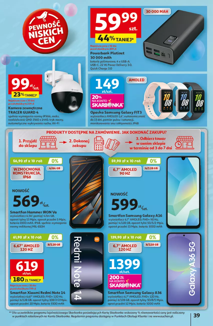 Gazetka promocyjna Auchan - Te URODZINY są NAJ Hipermarket - ważna 30.04 do 07.05.2025 - strona 43 - produkty: Acer, Amol, Bateria, Gala, Gra, Kamera, Monitor, Opaska, PLATINET, Powerbank, Redmi Note, Samsung, Smartfon