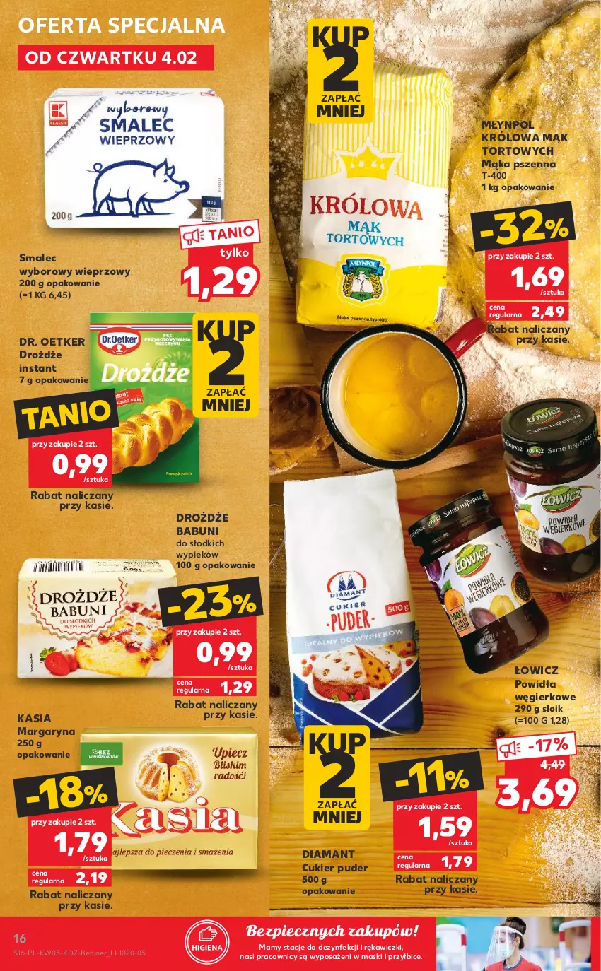 Gazetka promocyjna Kaufland - OFERTA TYGODNIA - ważna 04.02 do 10.02.2021 - strona 16 - produkty: Babuni, BIC, Cukier, Cukier puder, Diamant, Dr. Oetker, Drożdże, Kasia, Mąka, Mąka pszenna, Margaryna, Młynpol, Piec, Puder, Smalec