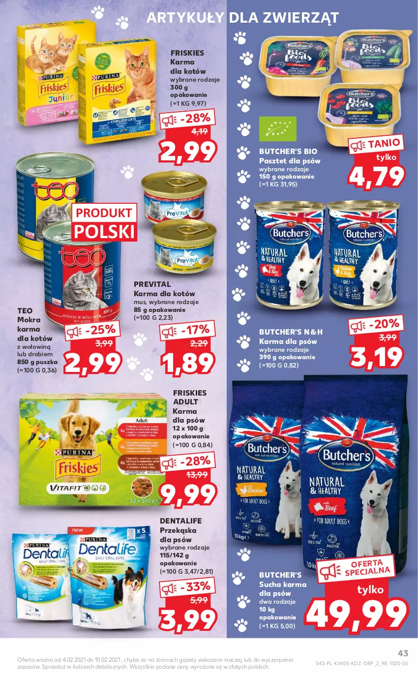 Gazetka promocyjna Kaufland - OFERTA TYGODNIA - ważna 04.02 do 10.02.2021 - strona 43 - produkty: Butcher's, Friskies, Mokra karma, Mus, Pasztet, Przekąska dla psów, Sucha karma