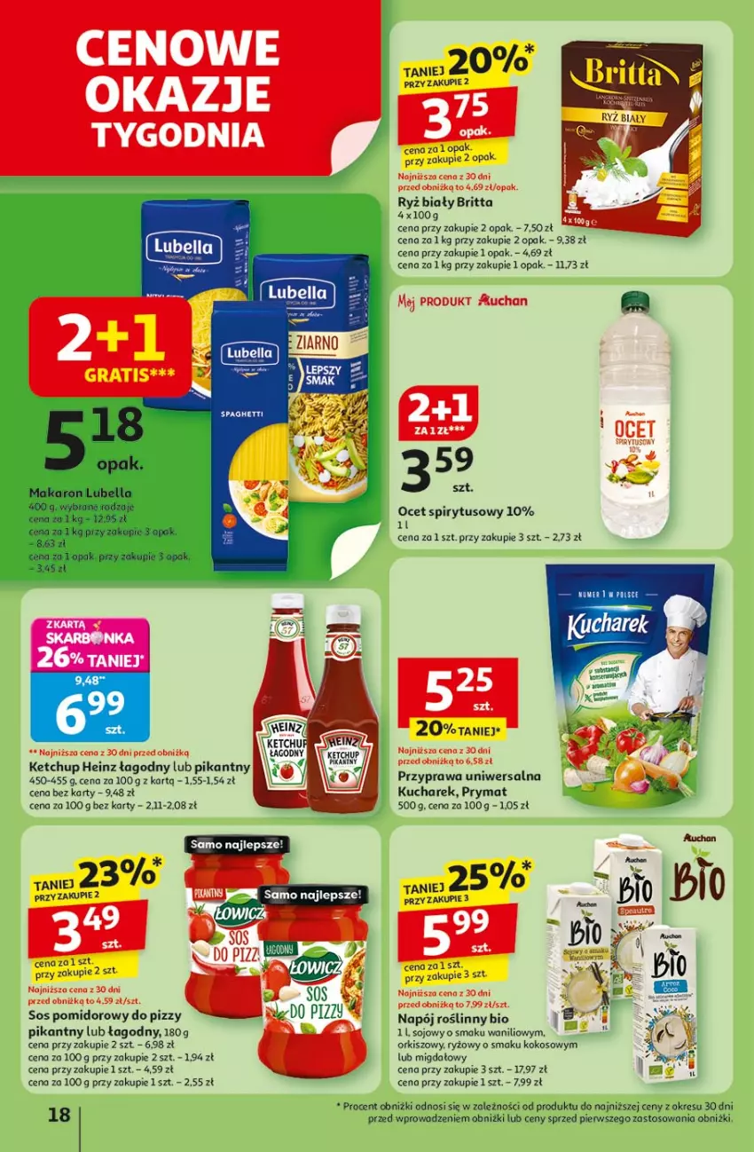 Gazetka promocyjna Auchan - Pewność niskich cen Hipermarket - ważna 17.07 do 23.07.2025 - strona 18 - produkty: Brit, Heinz, Ketchup, Kokos, Kucharek, Napój, Napój roślinny, Ocet, Prymat, Przyprawa uniwersalna, Ryż, Ryż biały, Sos, Sos pomidorowy, Spaghetti