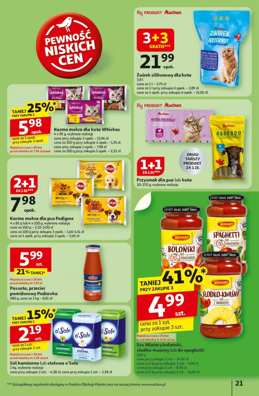 Gazetka promocyjna Auchan - Pewność niskich cen Hipermarket - ważna 17.07 do 23.07.2025 - strona 21 - produkty: Fa, Gra, Pedigree, Podravka, Przysmak dla psa, Sól, Spaghetti, Whiskas
