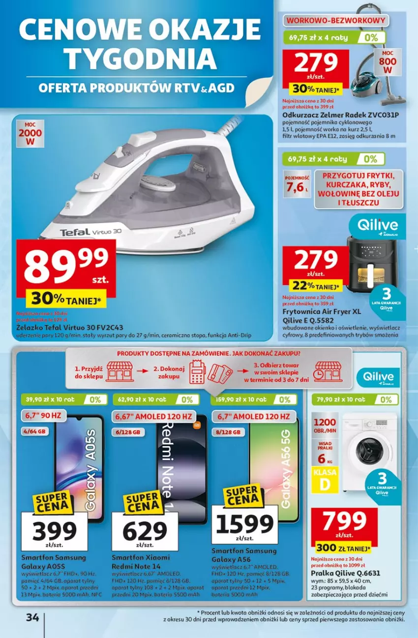 Gazetka promocyjna Auchan - Pewność niskich cen Hipermarket - ważna 17.07 do 23.07.2025 - strona 34 - produkty: Amol, Bateria, Fa, Frytki, Gala, Gra, Kurczak, Odkurzacz, Olej, Orka, Piec, Pojemnik, Por, Pralka, Pralki, Redmi Note, Samsung, Smartfon, Tefal, Top, Virtu, Zelmer