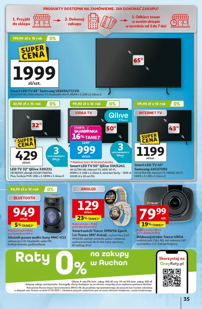 Gazetka promocyjna Auchan - Pewność niskich cen Hipermarket - ważna 17.07 do 23.07.2025 - strona 35 - produkty: Acer, Amol, Głośnik, HD ready, Kosz, LED TV, Por, Power audio, Samsung, Smartwatch, Sony, Sport, Top