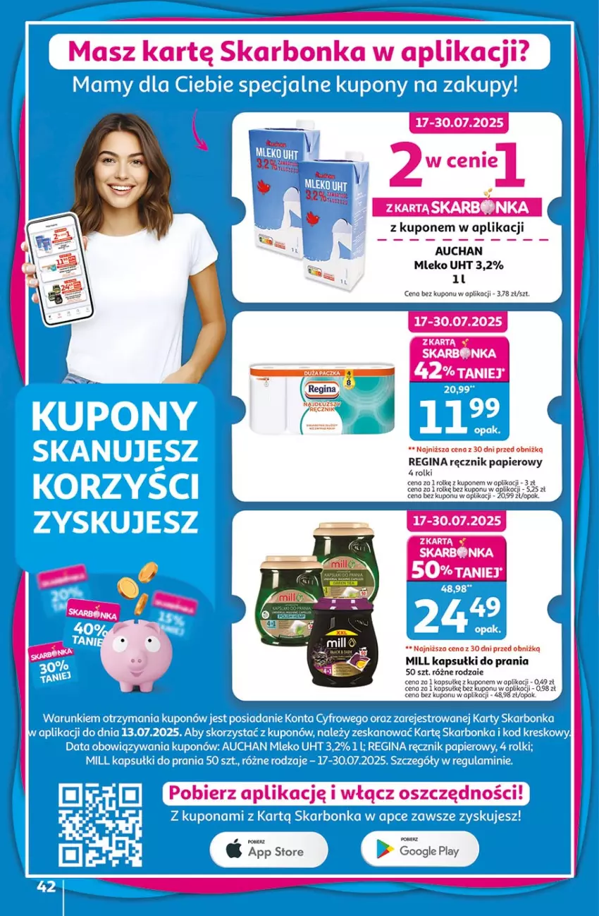 Gazetka promocyjna Auchan - Pewność niskich cen Hipermarket - ważna 17.07 do 23.07.2025 - strona 42 - produkty: Gin, Kapsułki do prania, Koc, Mleko, Papier, Por, Ręcznik, Rolki