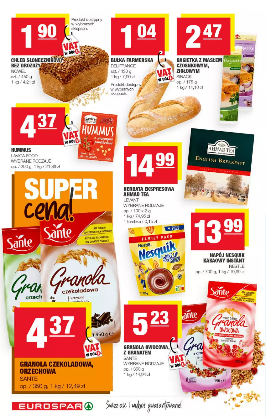 Gazetka promocyjna Spar - EuroSpar - ważna 30.01 do 12.02.2022 - strona 12 - produkty: Bagietka, Bułka, Chleb, Fa, Gra, Granat, Granola, Herbata, Hummus, Kakao, LG, Mus, Nesquik, Olej, Sante, Torebka