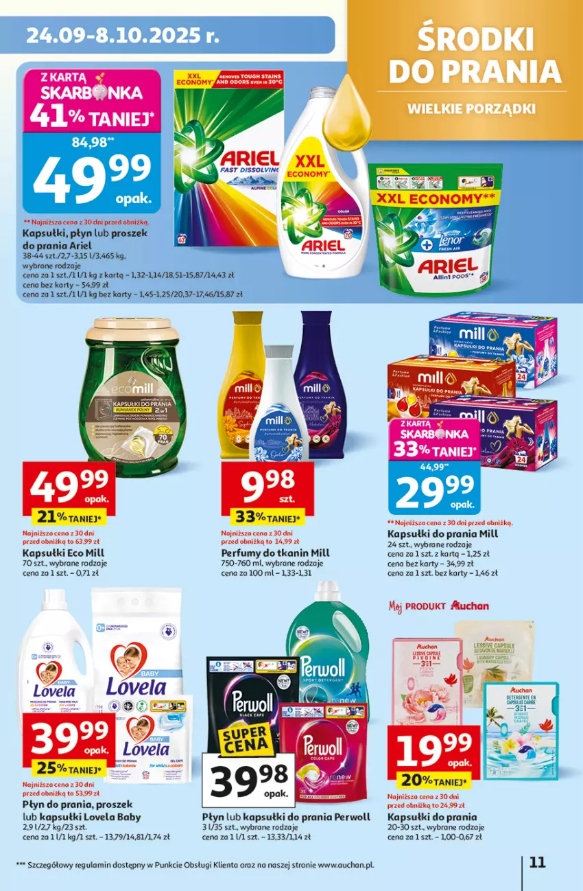Gazetka promocyjna Auchan - Wielkie przeboje cenowe Hipermarket - ważna 02.10 do 08.10.2025 - strona 11 - produkty: Ariel, Kapsułki do prania, Lovela, Perfum, Perwoll, Płyn do prania, Proszek do prania