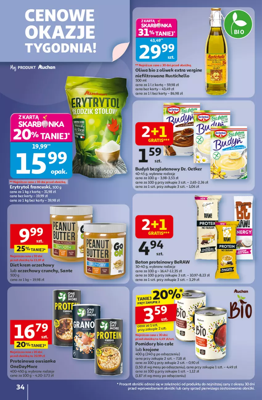 Gazetka promocyjna Auchan - Wielkie przeboje cenowe Hipermarket - ważna 02.10 do 08.10.2025 - strona 34 - produkty: Baton, Budyń, Dr. Oetker, Gin, Krem orzechowy, Oliwa, Owsianka, Pomidory, Rust, Sante