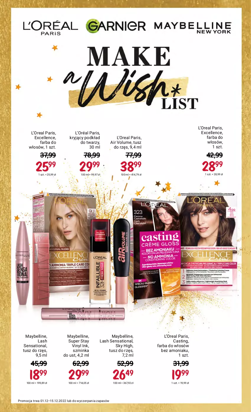 Gazetka promocyjna Rossmann - 1 grudnia - ważna 01.12 do 15.12.2022 - strona 14 - produkty: Bell, Fa, Farba do włosów, Inka, L’Oréal, Maybelline, Podkład, Podkład do twarzy, Sati, Szminka, Tusz