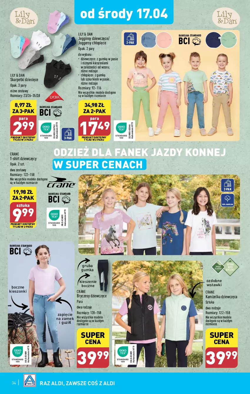 Gazetka promocyjna Aldi - Pełna oferta - ważna 15.04 do 20.04.2024 - strona 34 - produkty: Dzieci, Fa, Gin, Kamizelka, Karp, Skarpetki, T-shirt, Wełna