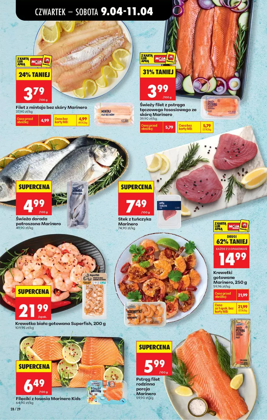 Gazetka promocyjna Biedronka - Od Czwartku - ważna 09.04 do 15.04.2026 - strona 40 - produkty: Filet z mintaja, Krewetki, Mintaj, Por, Pstrąg, Sos, Stek, Tuńczyk