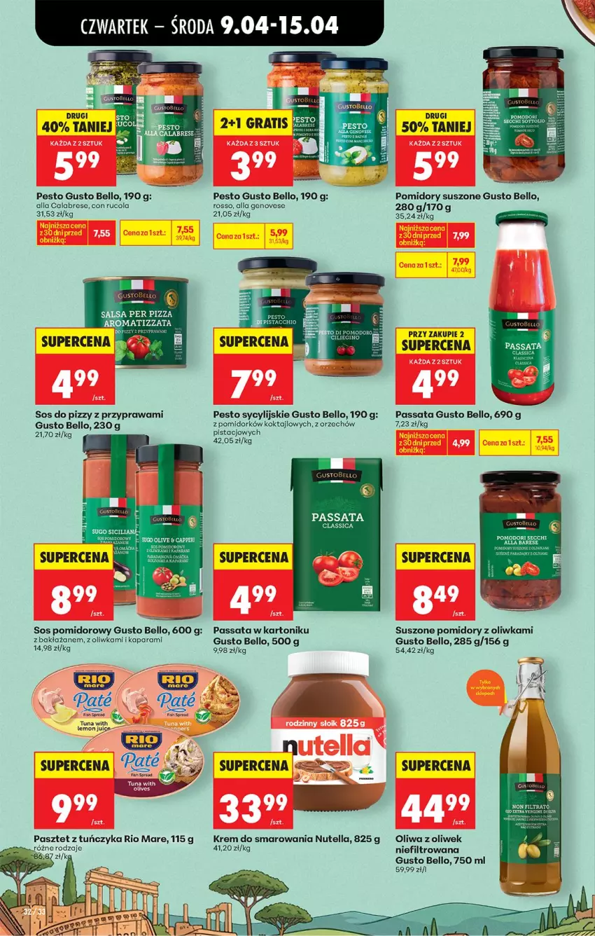 Gazetka promocyjna Biedronka - Od Czwartku - ważna 09.04 do 15.04.2026 - strona 44 - produkty: Bell, Fa, LG, Nutella, Oliwa, Pasztet, Pesto, Pomidory, Rio Mare, Sos, Sos do pizzy, Sos pomidorowy, Suszone pomidory, Tonik, Tuńczyk