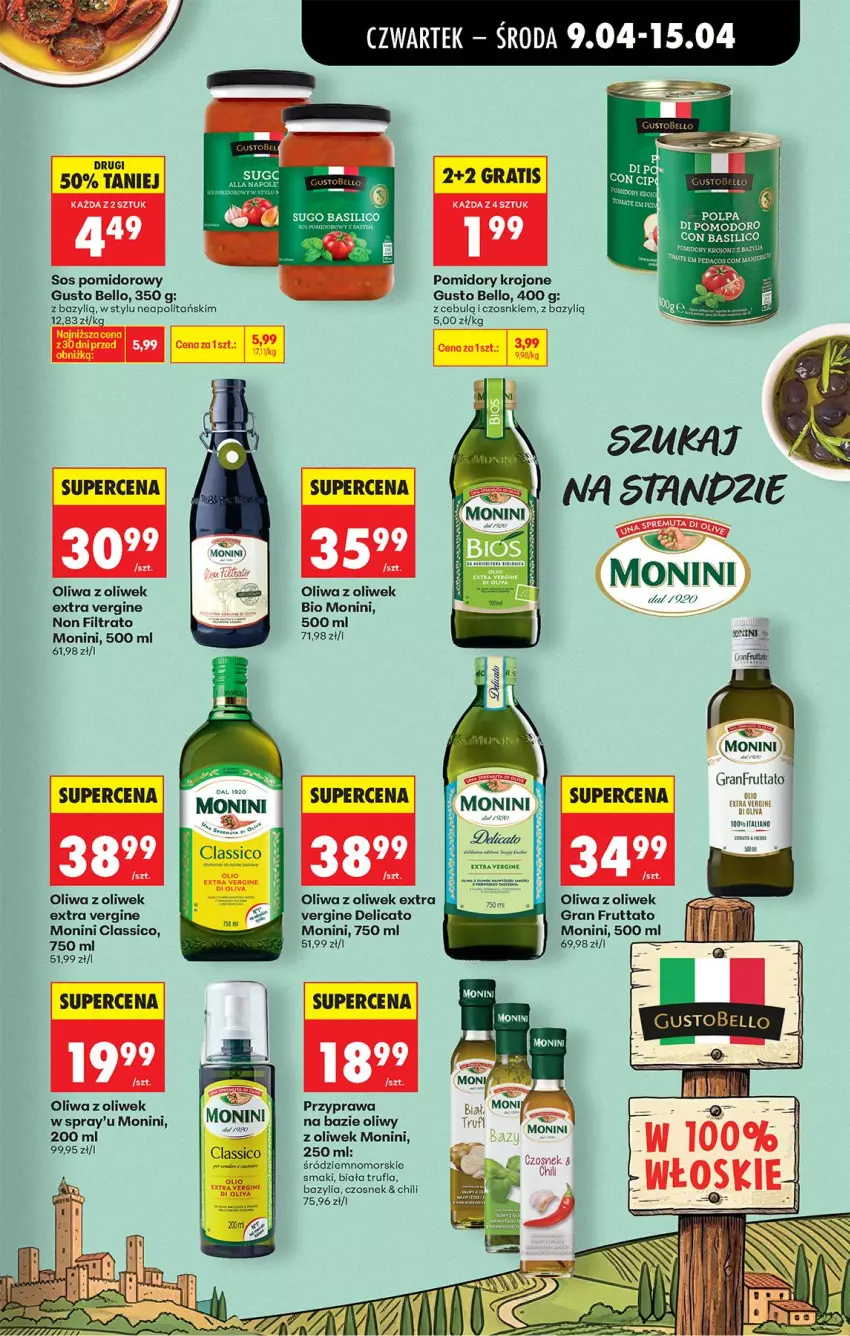 Gazetka promocyjna Biedronka - Od Czwartku - ważna 09.04 do 15.04.2026 - strona 45 - produkty: Bazyl, Bazylia, Bell, Czosnek, Gin, Gra, Monini, Oliwa, Oliwa z oliwek, Pomidory, Pomidory krojone, Por, Sos, Sos pomidorowy