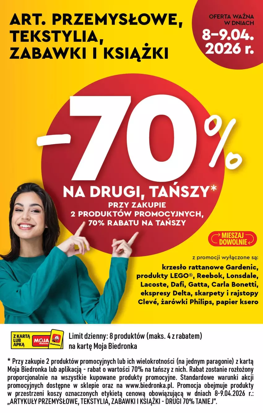 Gazetka promocyjna Biedronka - Od Czwartku - ważna 09.04 do 15.04.2026 - strona 9 - produkty: Gatta, Karp, Kosz, Krzesło, Lacoste, LEGO, Papier, Philips, Por, Rajstopy, Ser, Top