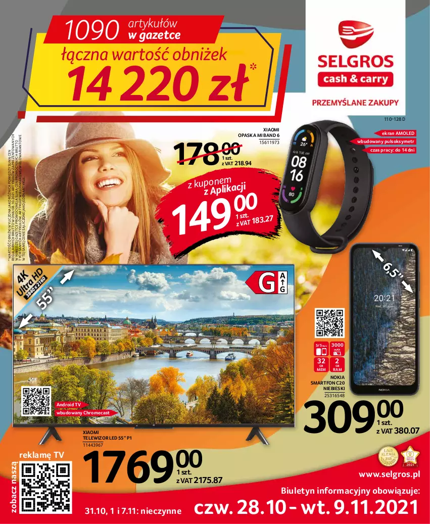 Gazetka promocyjna Selgros - Oferta przemysłowa - ważna 28.10 do 09.11.2021 - strona 1 - produkty: Amol, Android TV, LG, Nokia, Opaska, Pulsoksymetr, Smartfon, Sok, Telewizor