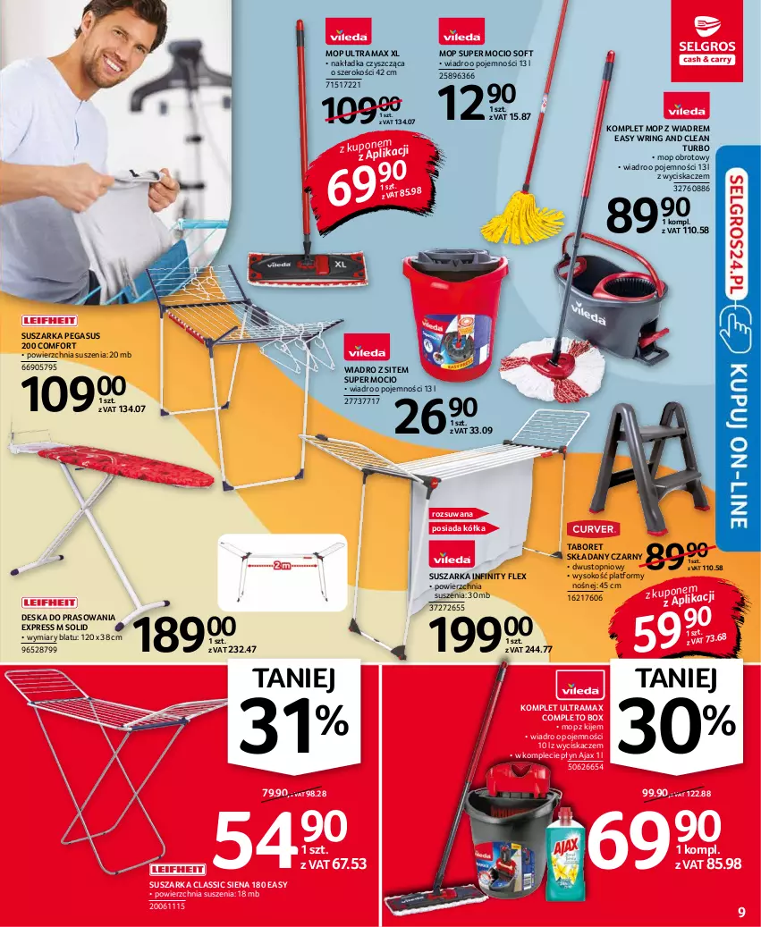 Gazetka promocyjna Selgros - Oferta przemysłowa - ważna 28.10 do 09.11.2021 - strona 9 - produkty: Ajax, Asus, Deska do prasowania, Kije, Mop, Rama, Sok, Suszarka, Taboret, Taboret składany, Top, Wiadro