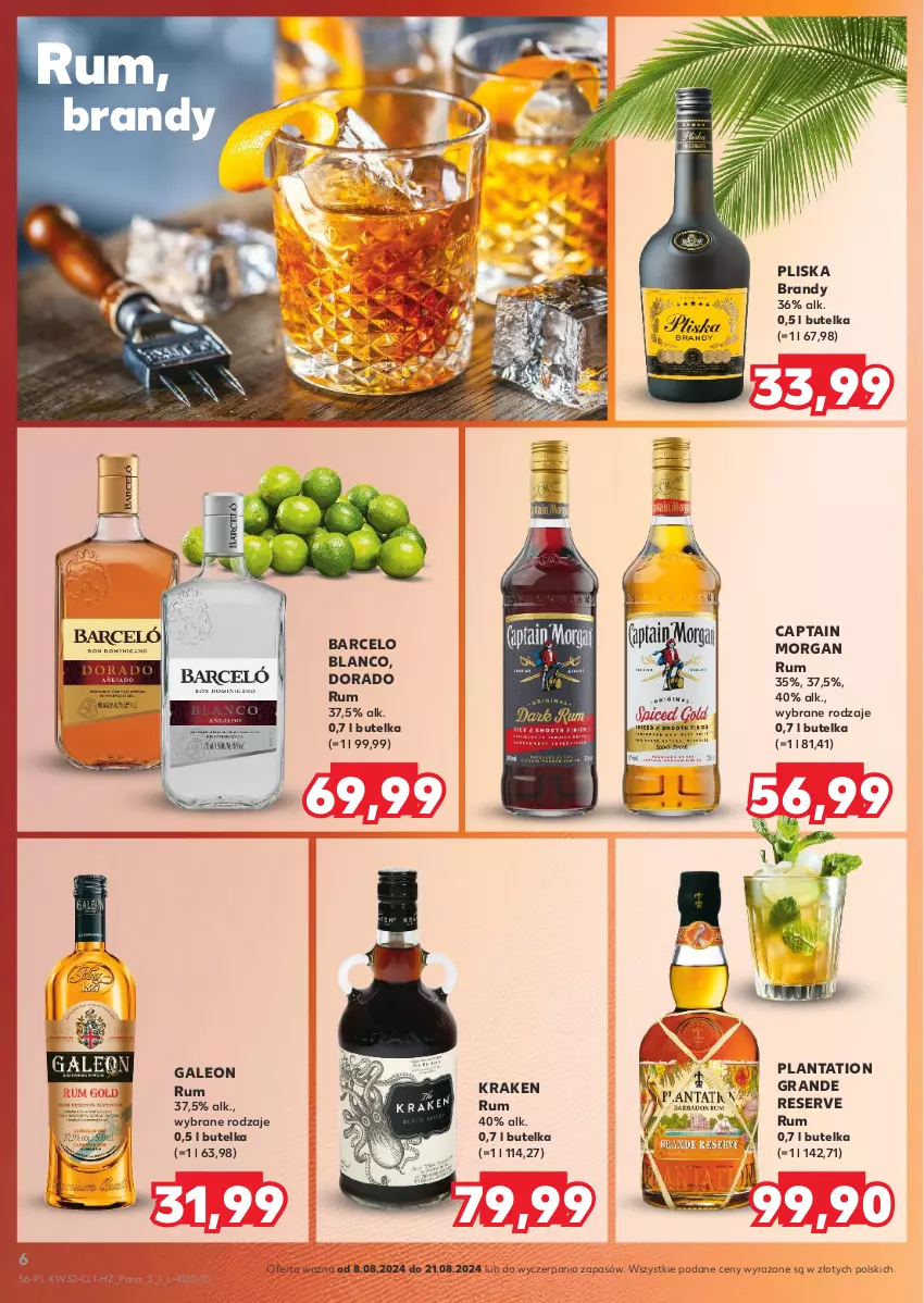 Gazetka promocyjna Kaufland - Barek Kauflandu - ważna 08.08 do 21.08.2024 - strona 6 - produkty: Brandy, Captain Morgan, Gra, Leon, Plantation, Pliska, Rum, Ser