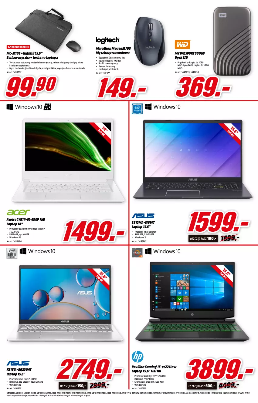 Gazetka promocyjna Media Markt - Gazetka Media Markt - ważna 09.02 do 15.02.2022 - strona 7 - produkty: Bateria, Gra, Grafika, Intel, Lion, Mysz, Mysz bezprzewodowa, Pentium, Por, Procesor, Ser, Sport, Top, Torba, Torba na laptopa