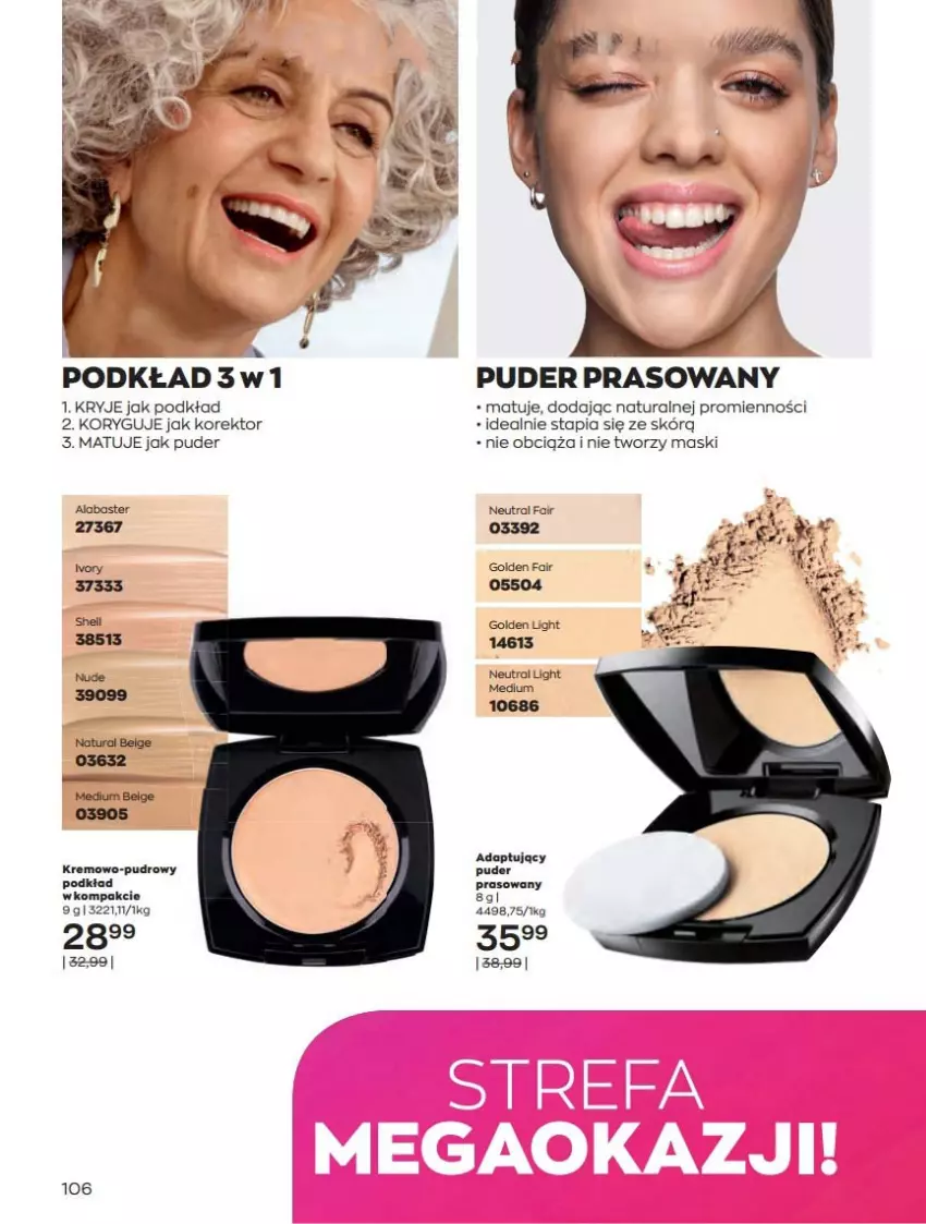 Gazetka promocyjna Avon - Katalog Avon 10/2022 kampania październik - ważna 01.10 do 31.10.2022 - strona 106 - produkty: Fa, LG, Podkład, Puder, Puder prasowany