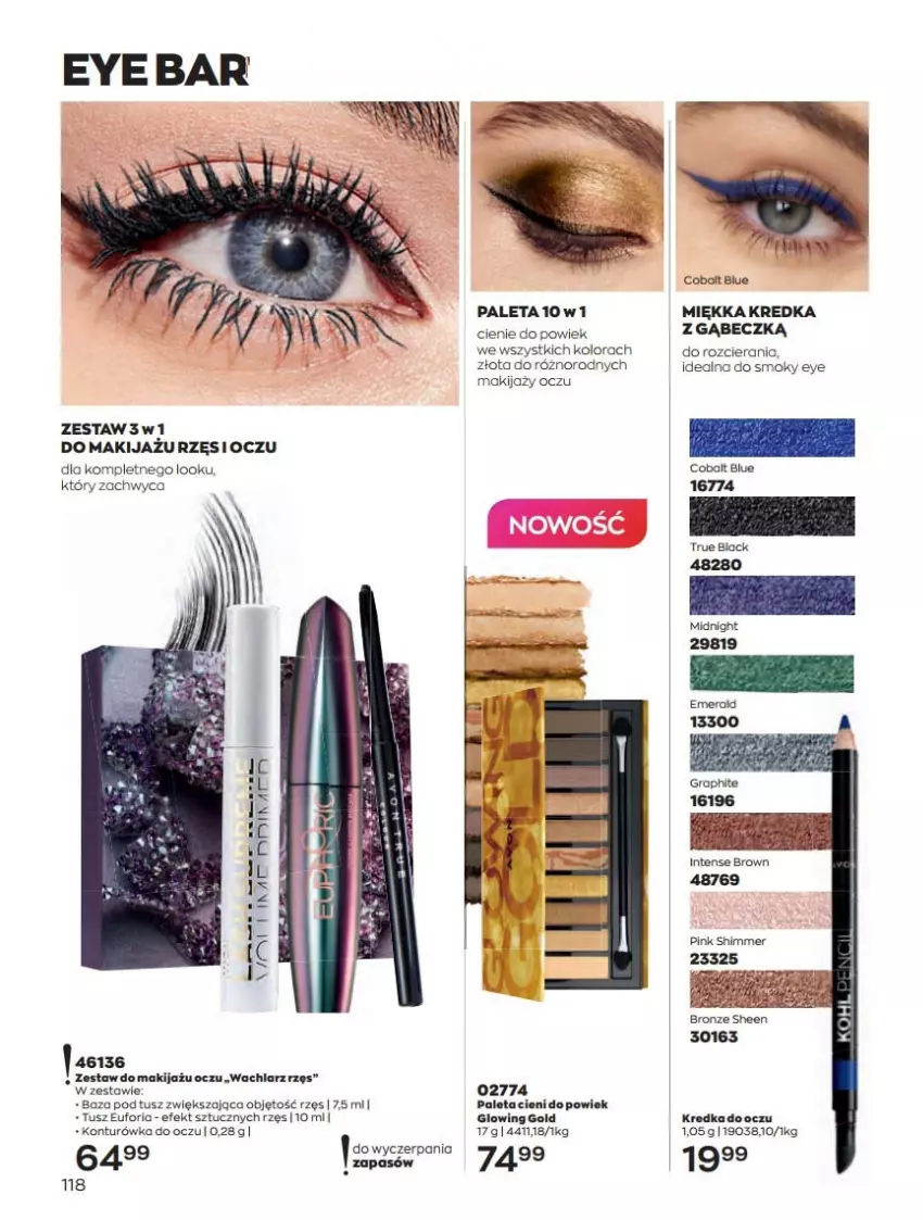 Gazetka promocyjna Avon - Katalog Avon 10/2022 kampania październik - ważna 01.10 do 31.10.2022 - strona 118 - produkty: Baza pod tusz, Konturówka do oczu, Kredka, Makijaż, Paleta, Tusz