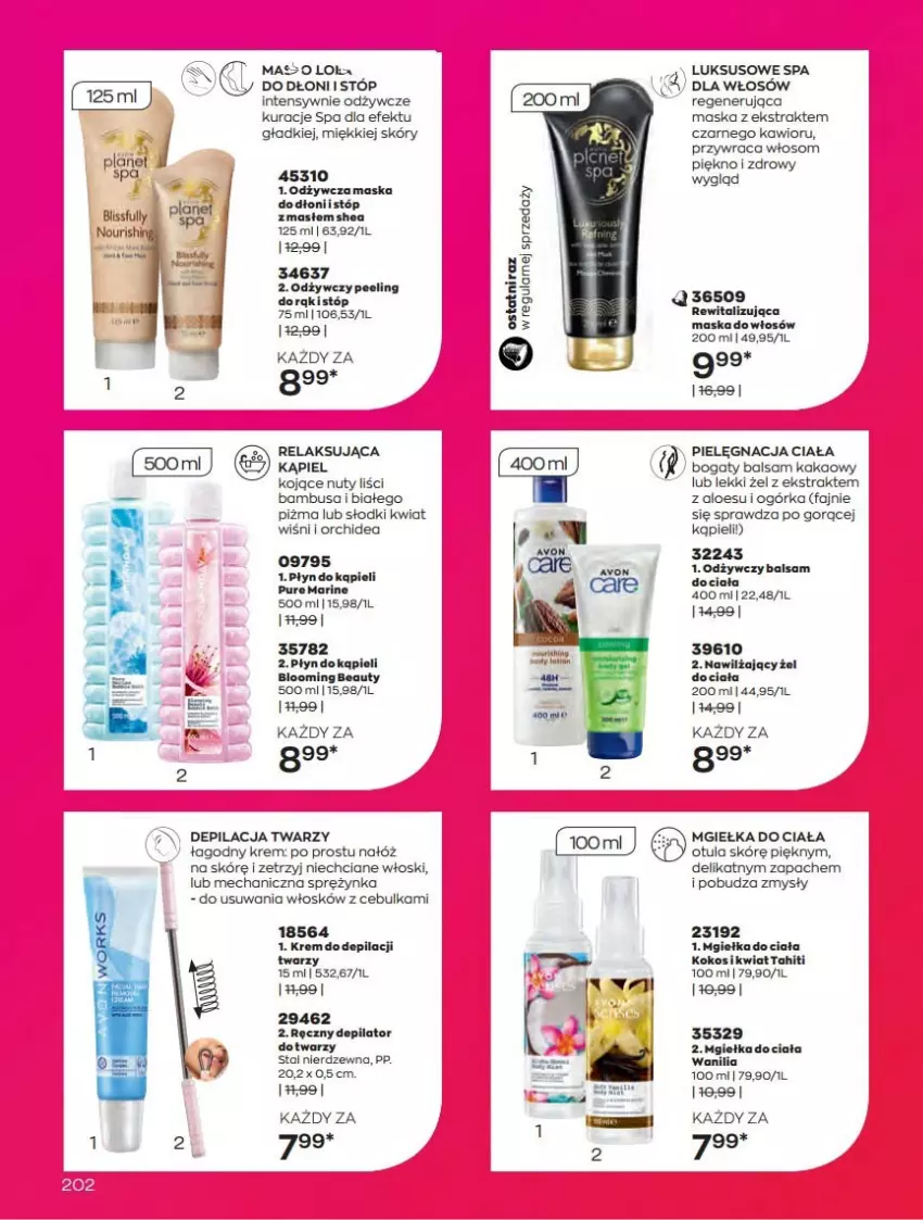 Gazetka promocyjna Avon - Katalog Avon 10/2022 kampania październik - ważna 01.10 do 31.10.2022 - strona 202 - produkty: Depilator, Fa, Kakao, Kawior, Kokos, Maska, Maska do włosów, Nuty, Płyn do kąpieli, Pur