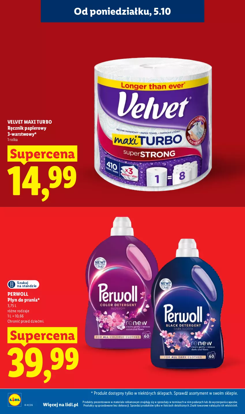 Gazetka promocyjna Lidl - Gazetka - ważna 05.10 do 07.10.2026 - strona 16 - produkty: Papier, Perwoll, Płyn do prania, Ręcznik, Velvet